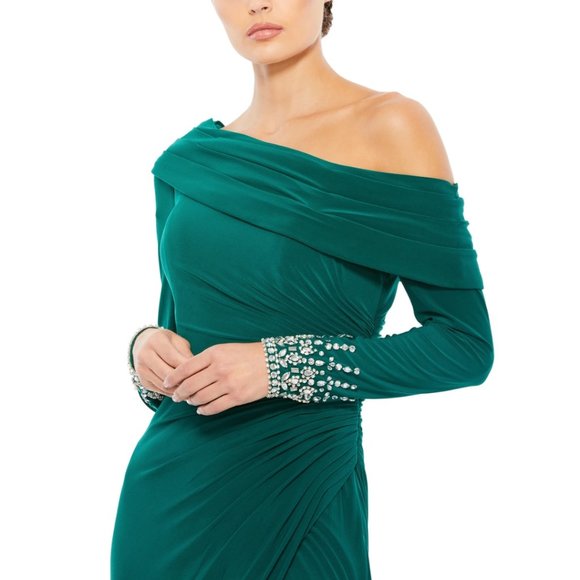 MAC DUGGAL BEADED CUFF DROP SHOULDER FAUX WRAP GOWN 12231 - Picture 2 of 5